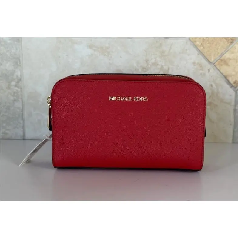 Giftable Jet Set Cosmetic Pouch + Card Case Wallet Bright Red by Michael Kors