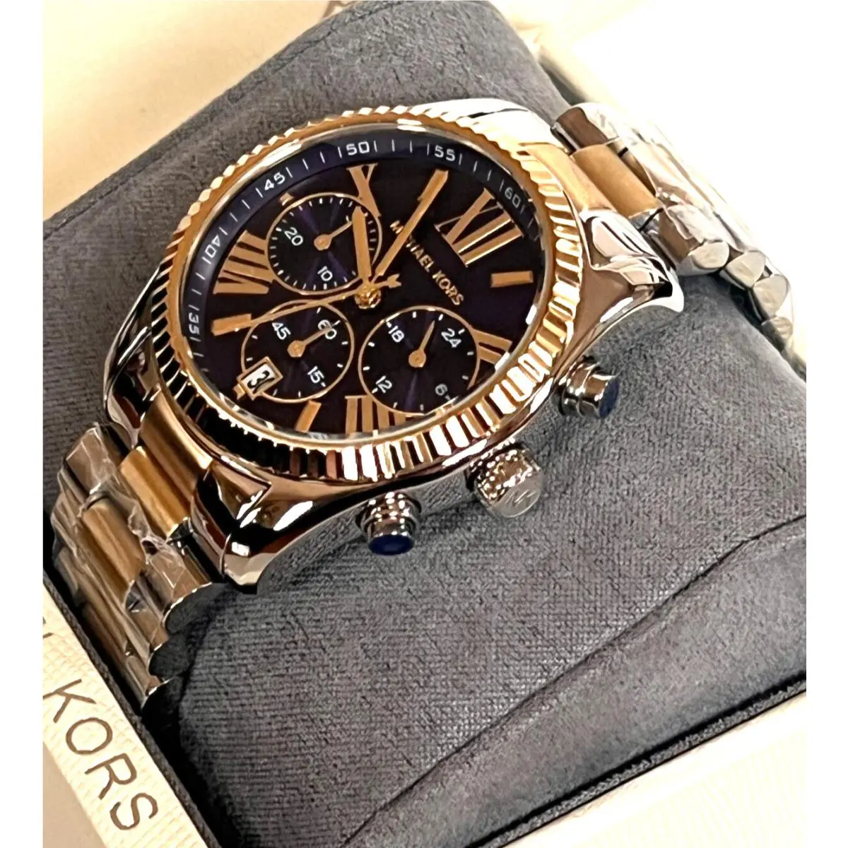 Michael Kors MK7218 Lexington Two-tone Blue Dial Ladies Watch Bnwt/gift Box