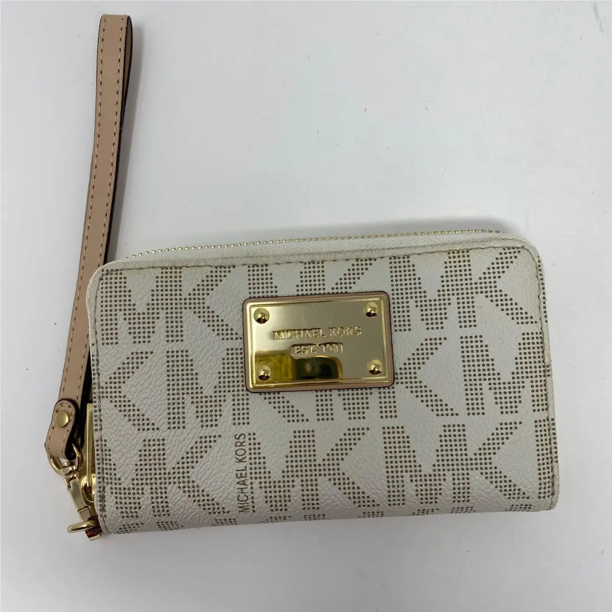 Michael Kors Wallet Vanilla Multi Functional Phone Case Wristlet Zip Leather
