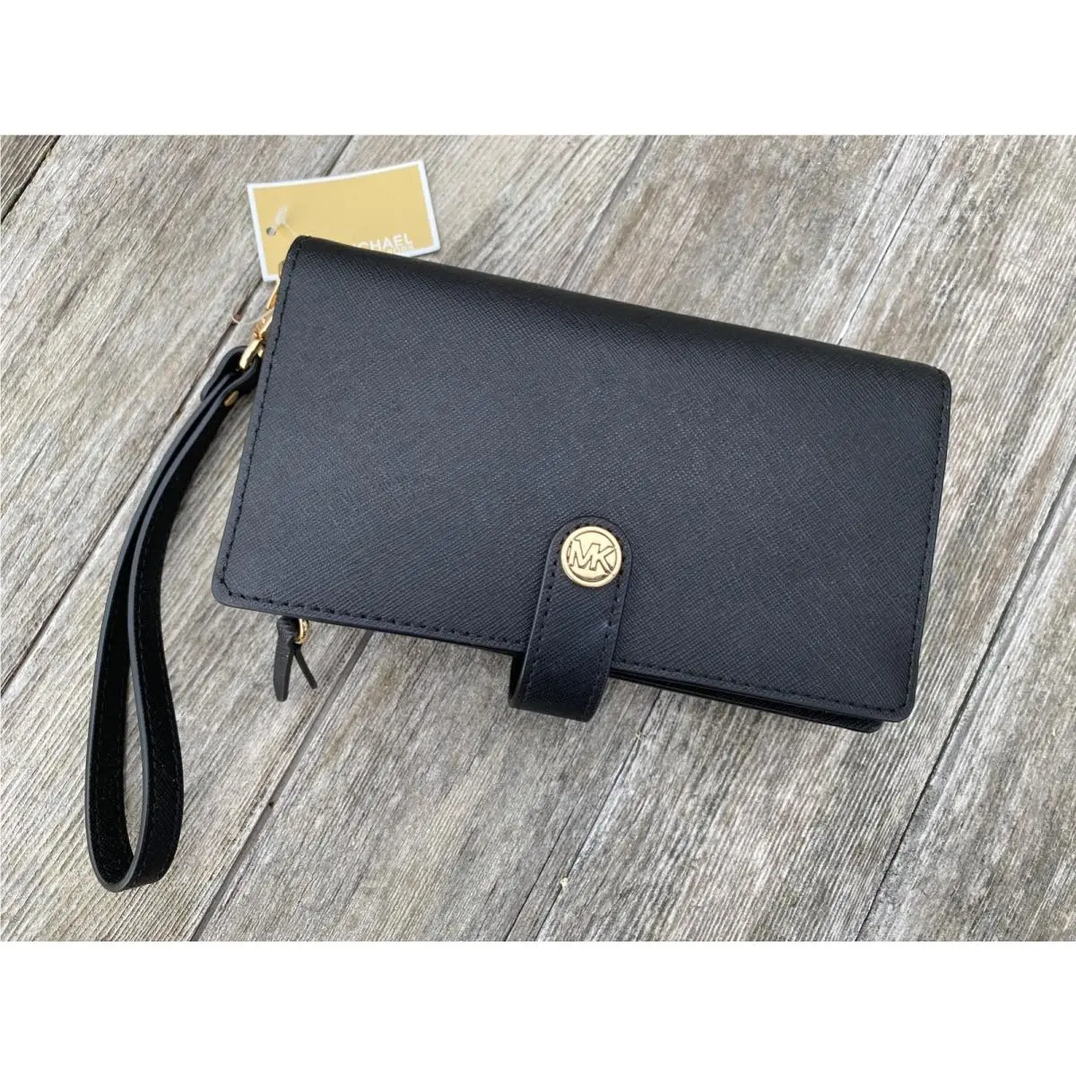Michael Kors Jet Set Charm Small Phone Leather Black Wristlet Purse