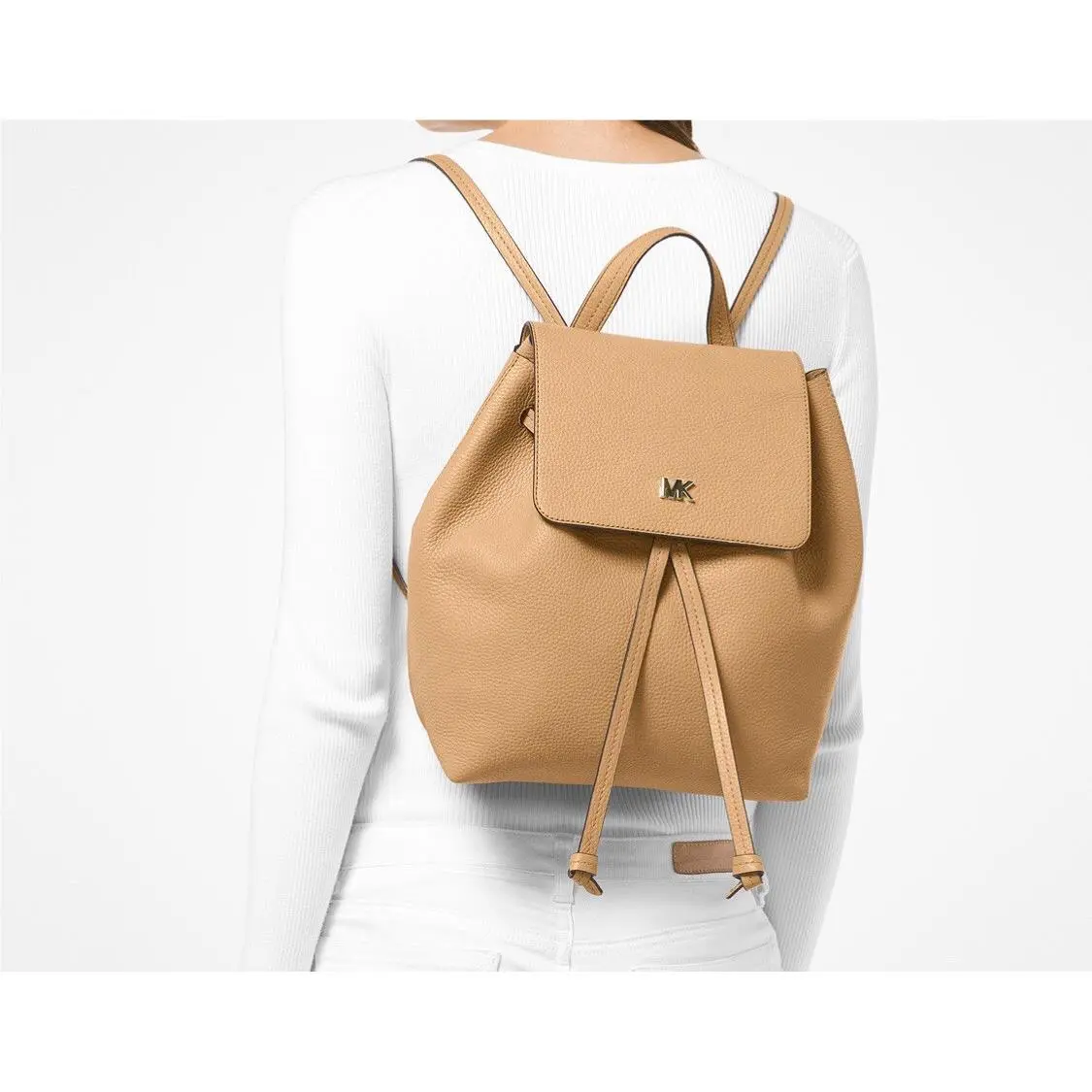 Michael Kors Junie Flap Backpack Leather Color Butternut Gold Hardware