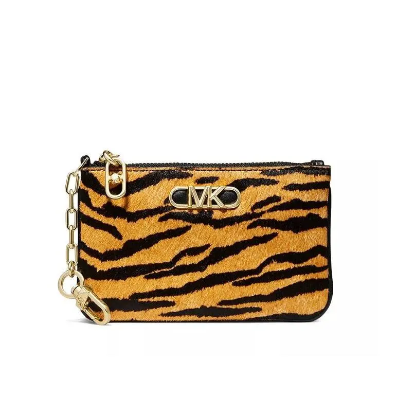 Michael Kors Parker Leather and Calf Hair Card Case Cardholder Key Chain Wallet