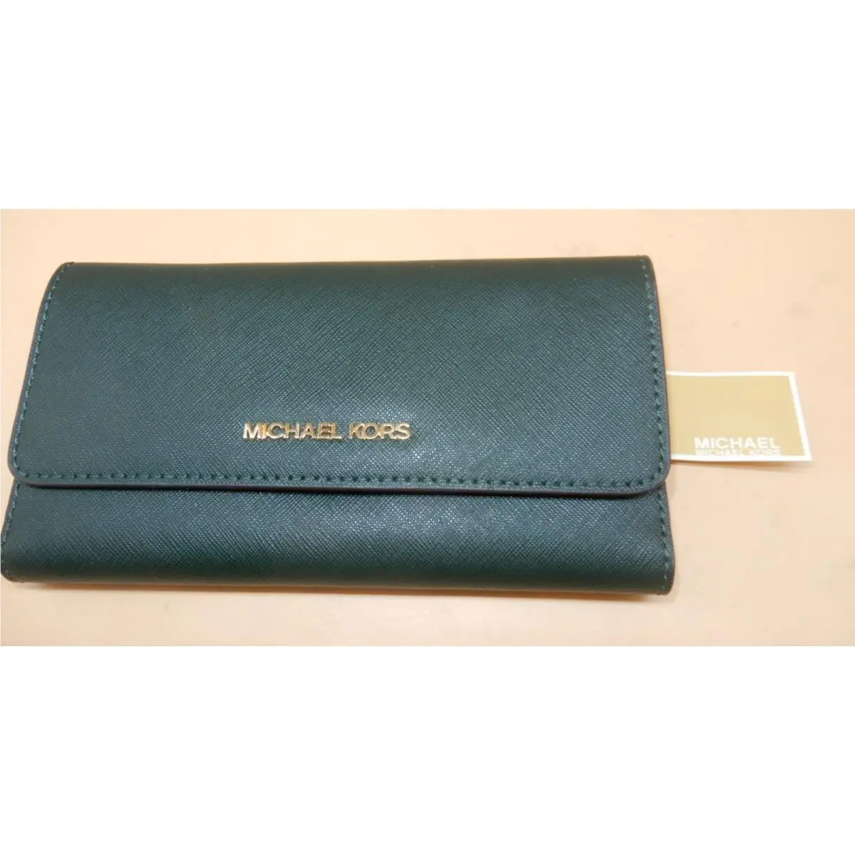 Michael Kors Jet Set Travel Large Trifold Leather Wallet Race Green