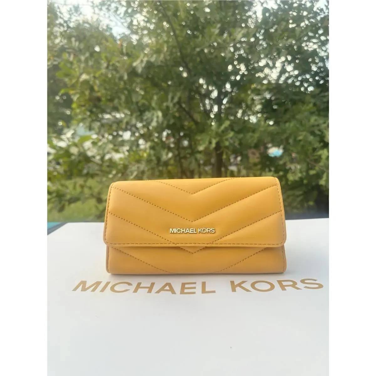 Michael Kors Jet Set Large Wallet Quilted Trifold Golden Rod