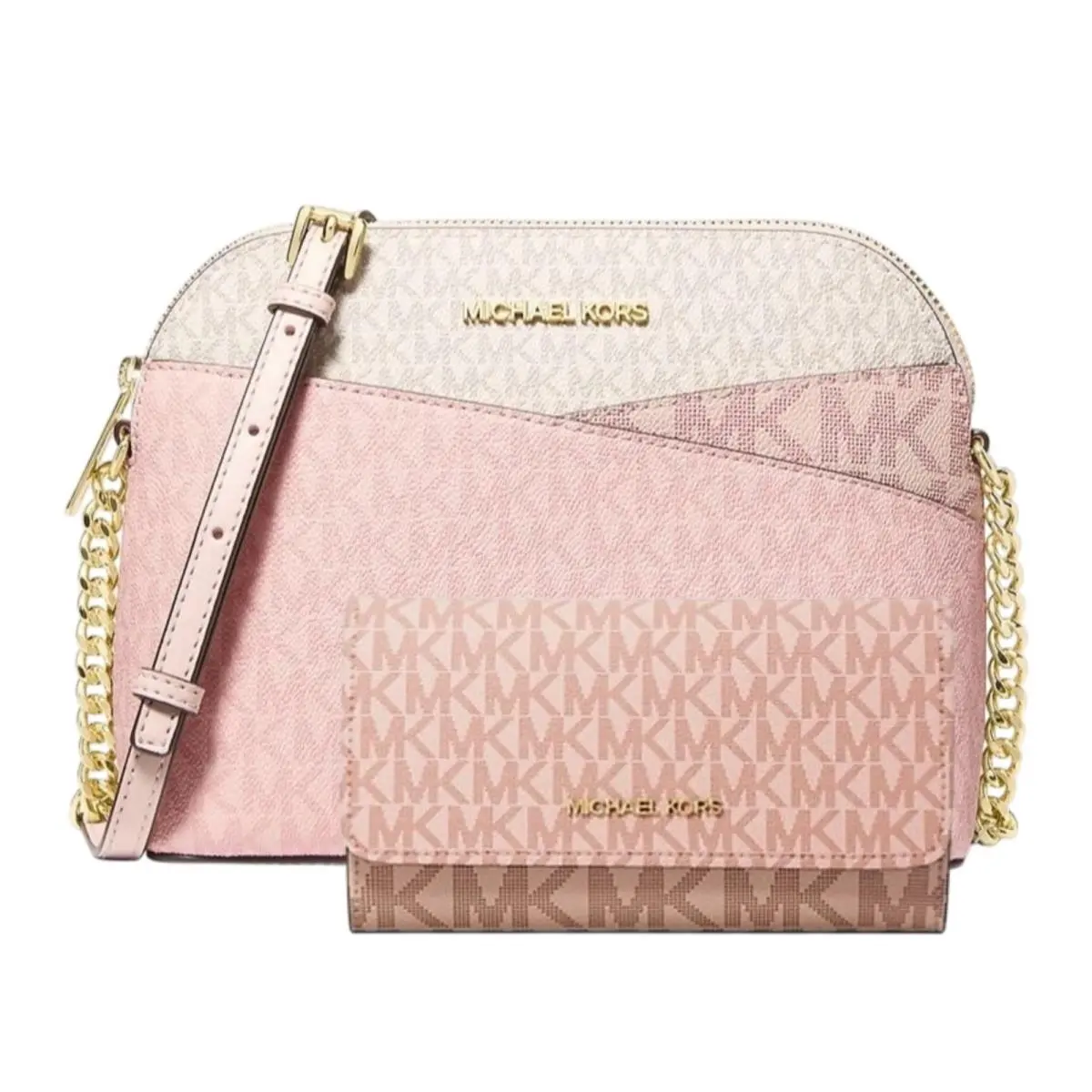 Michael Kors Jet Set Travel Medium Dome Crossbody Trifold Wallet Set
