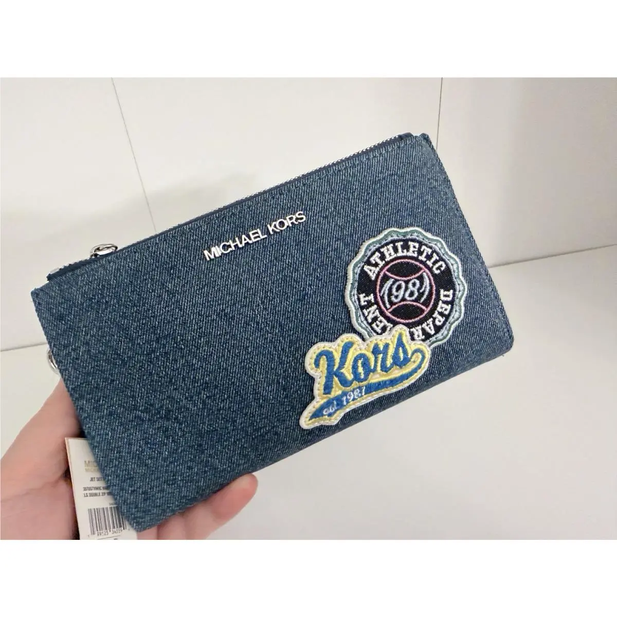 Michael Kors Jet Set Travel Embellished Denim Wristlet