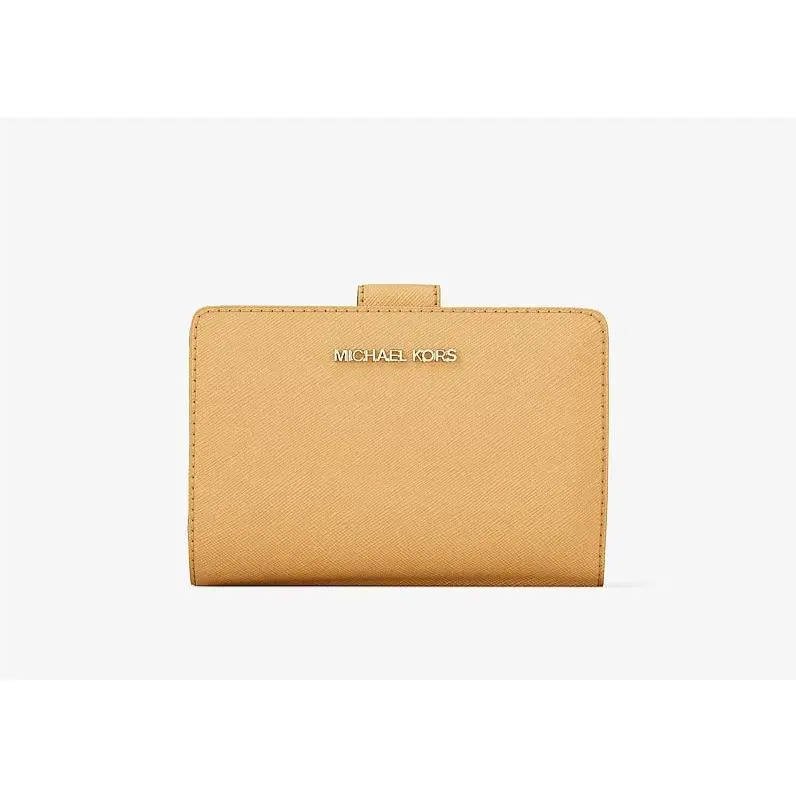 Michael Kors Jet Set Travel Medium Logo Saffiano Billfold Wallet Honeywheat