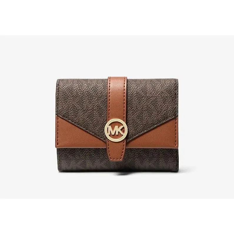 Michael Kors Greenwich Medium Envelope Trifold Wallet Signature Logo Brown