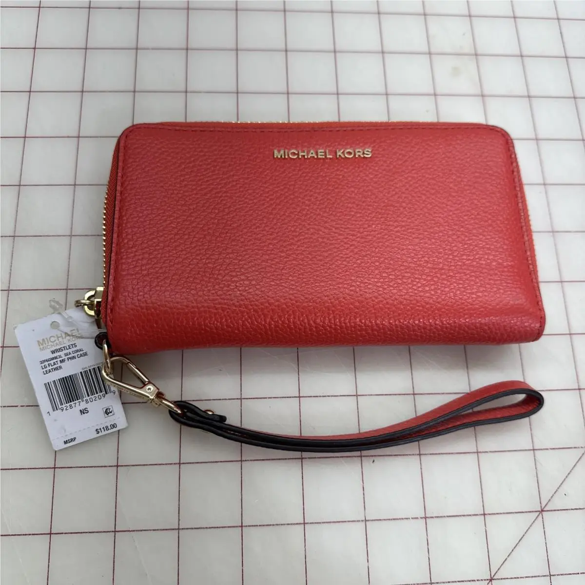 Michael Kors Fulton Flat Phone Case Wallet Wristlet Leather Red Sangria