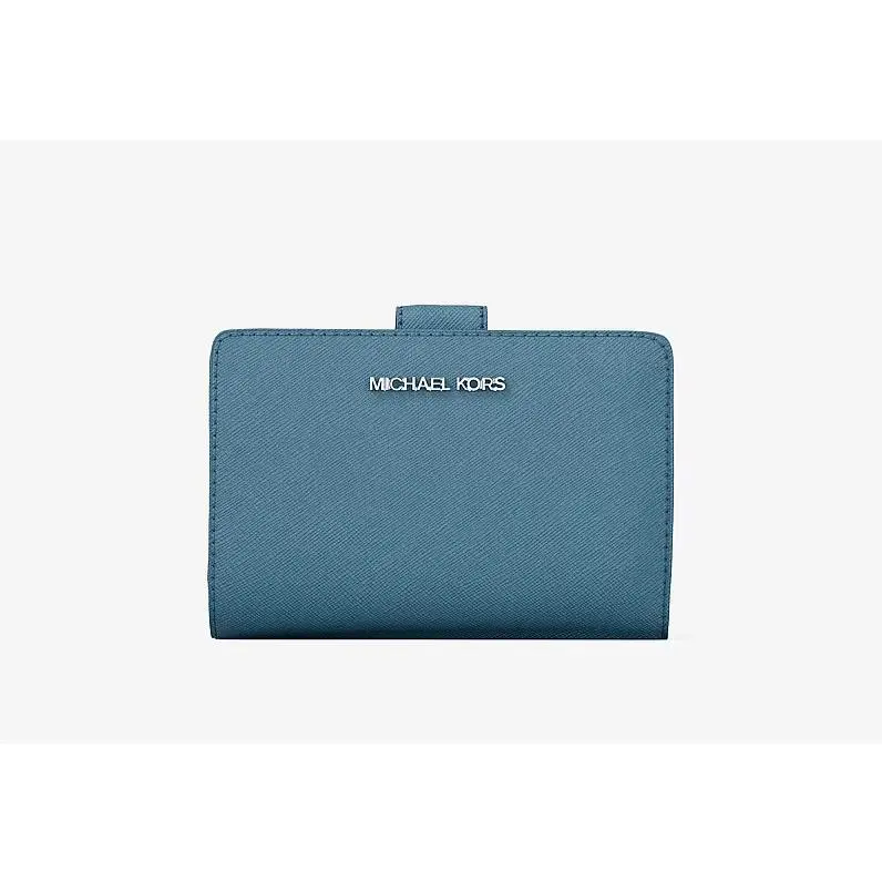 Michael Kors Jet Set Travel Medium Logo Saffiano Billfold Wallet Denim