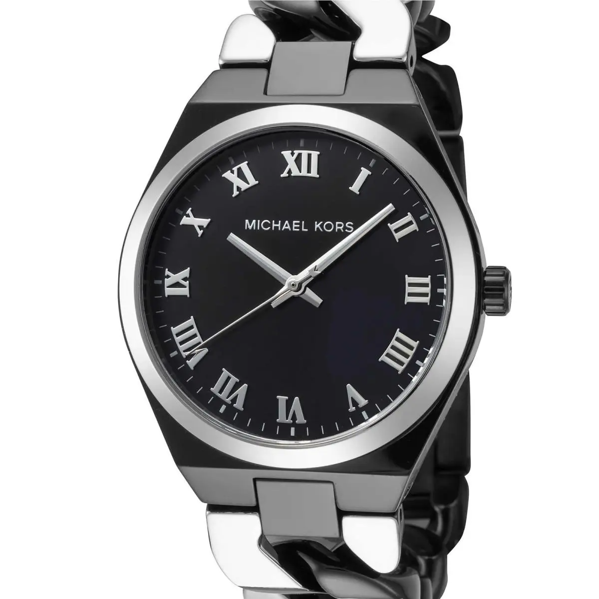Michael Kors Lennox Womens Curb Chain Watch Stainless Steel Black Silver Band