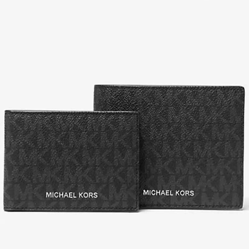 Michael Kors Cooper Billfold Wallet w/ Passcase Black MK Logo Print