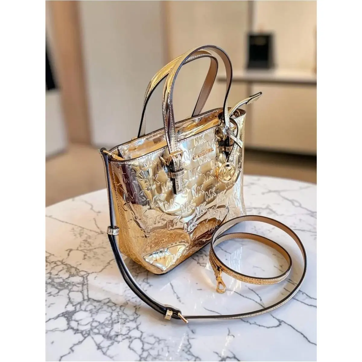 Michael Kors Jet Set Extra-small Metallic Logo Debossed Convertible Tote Bag