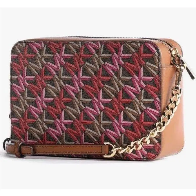 Signature Jet Set Medium Camera Crossbody Bag Brown Multi by Michael Kors