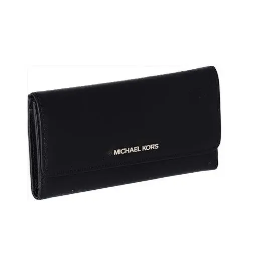 Michael Kors Jet Set Travel Large Tri-fold Leather Wallet-black/gold