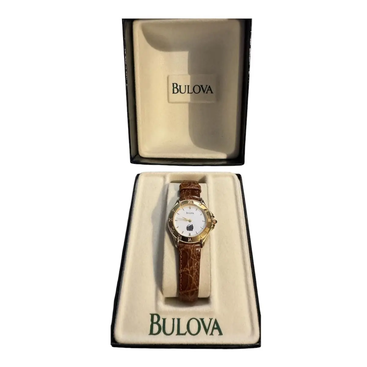 Bulova Womans Gold Tone Quartz Watch Leather Strap 97L97 Needs Battery
