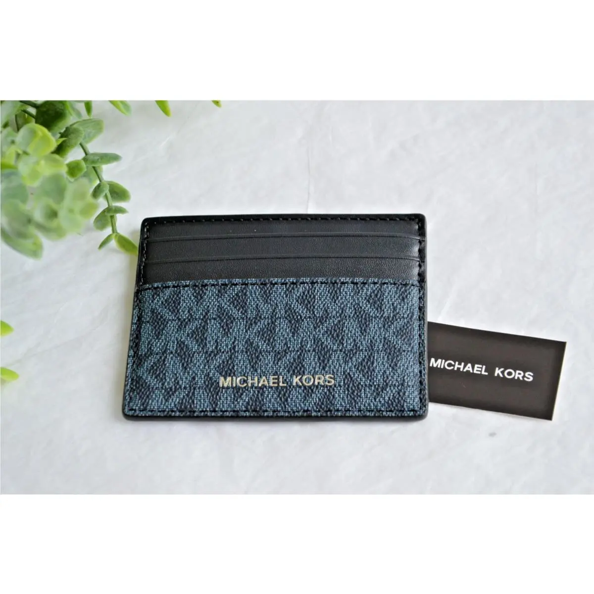 Michael Kors Admrl/blue Cooper Signature Logo Tall Card Case