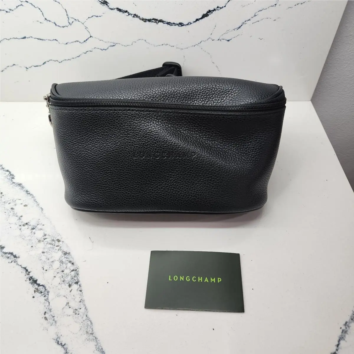 Longchamp Unisex Black Pebbled Leather Belt Bag Fanny Pack