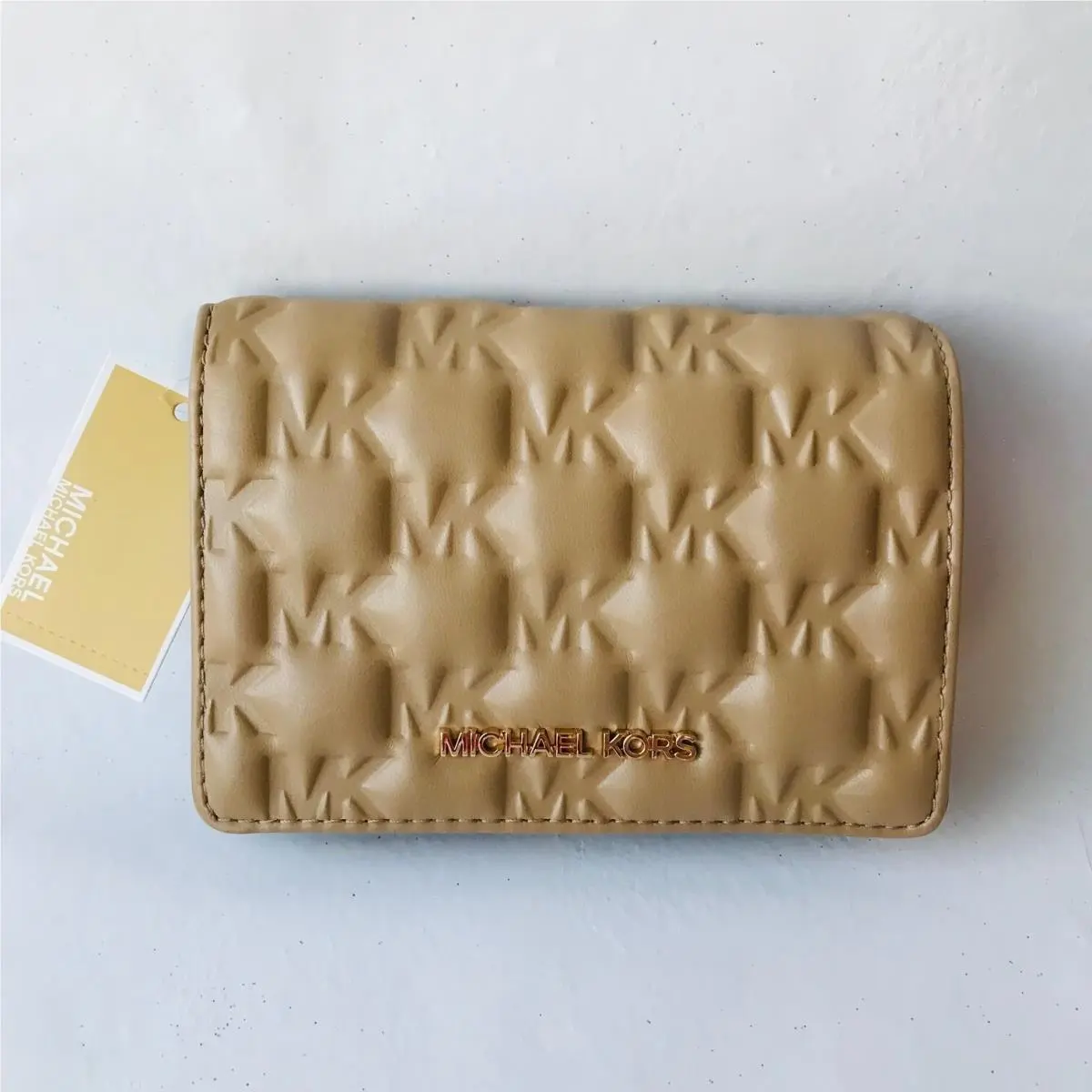 Michael Kors Jet Set MD Slim Wallet Camel MK Logo ID Window :