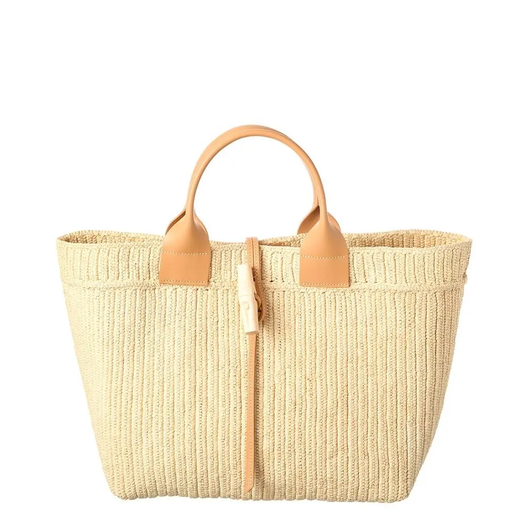 Longchamp Le Roseau Raffia Leather Tote Women`s Brown