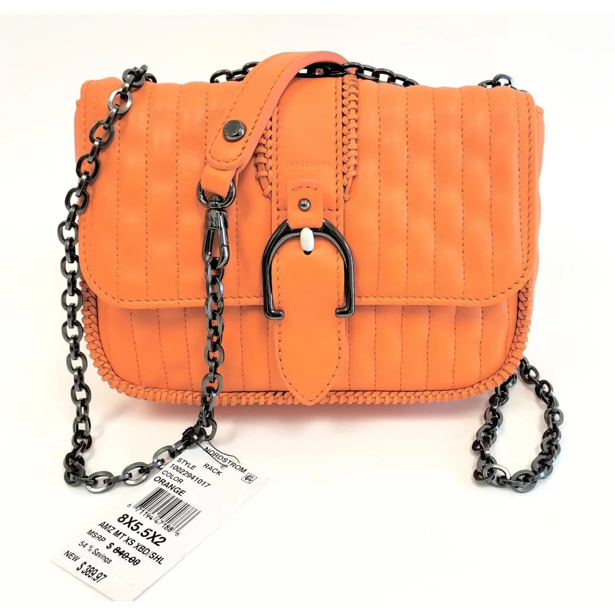 Longchamp Amazone Women`s Quilted Crossbody Shoulder Bag Orange Extra Small