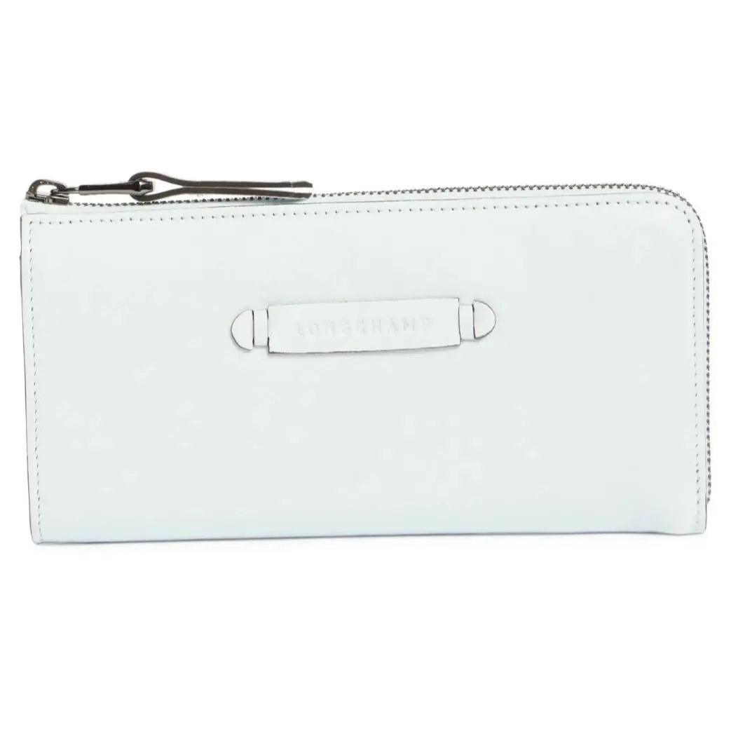 Longchamp Women`s Leather L-shaped Zip Clutch Continental Wallet Cloud Blue