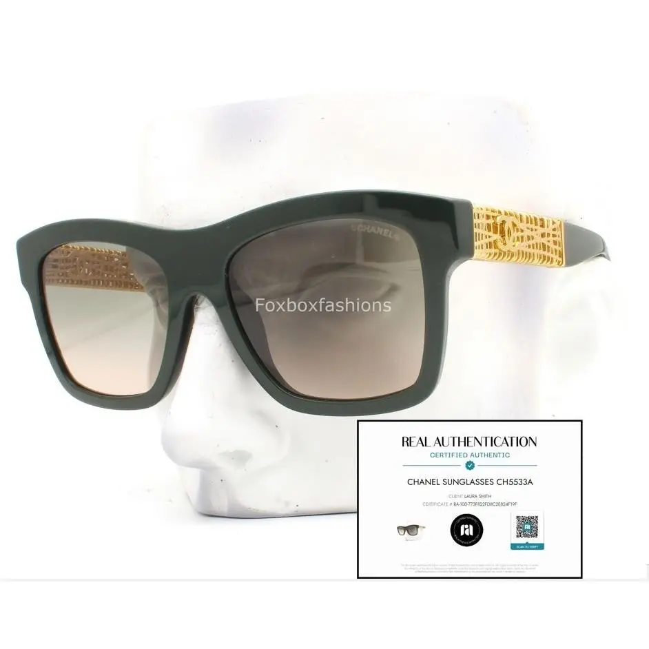 Sunglasses Dark Forest Green Gold Jewel Tweed ch5533A 1791/S3 with Case by Chanel