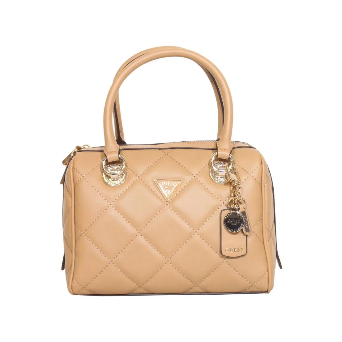 Guess Women`s Cessily Quilted Box Satchel Handbag Beige QG767905