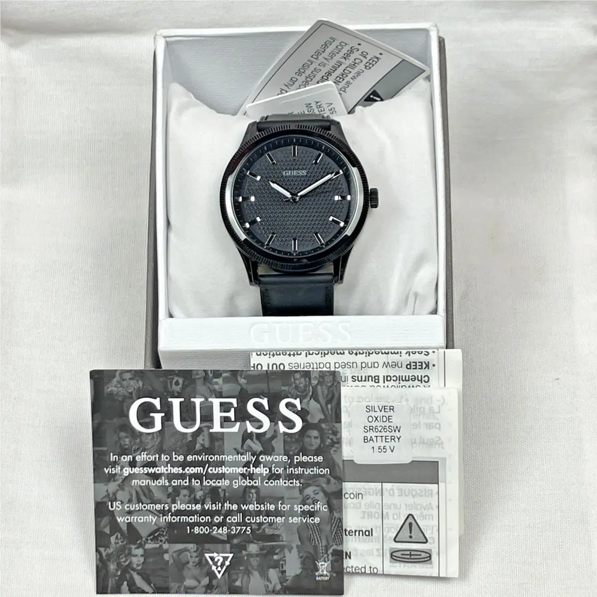 Guess Men’s Analog Black Leather Watch GW0846G3 44MM RP