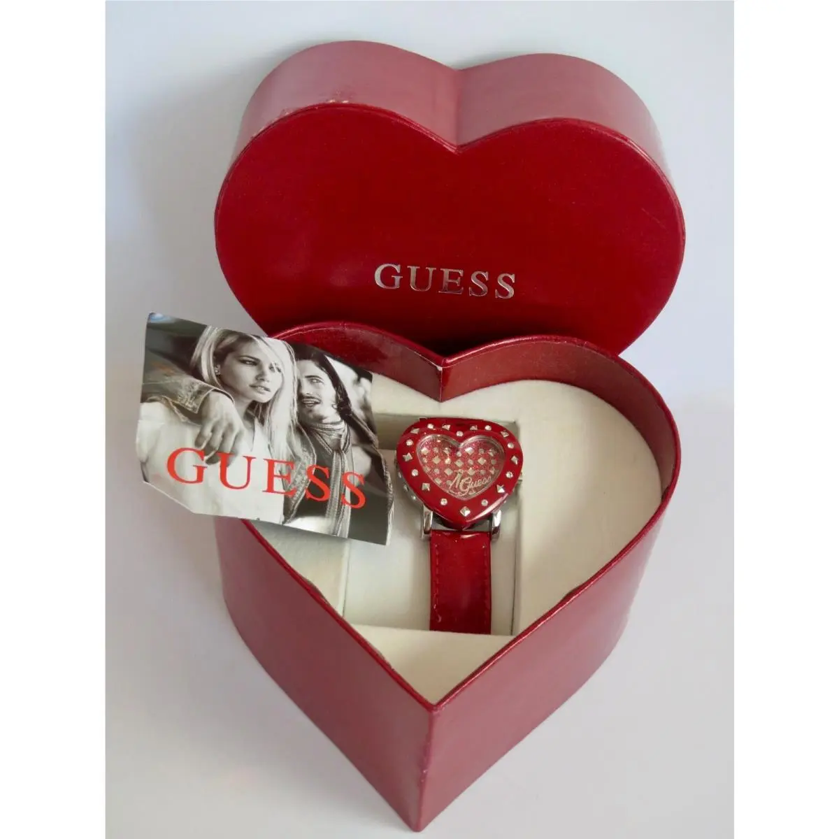 Guess Valentine Red Enamel Heart Watch Red Patent Leather Strap Band