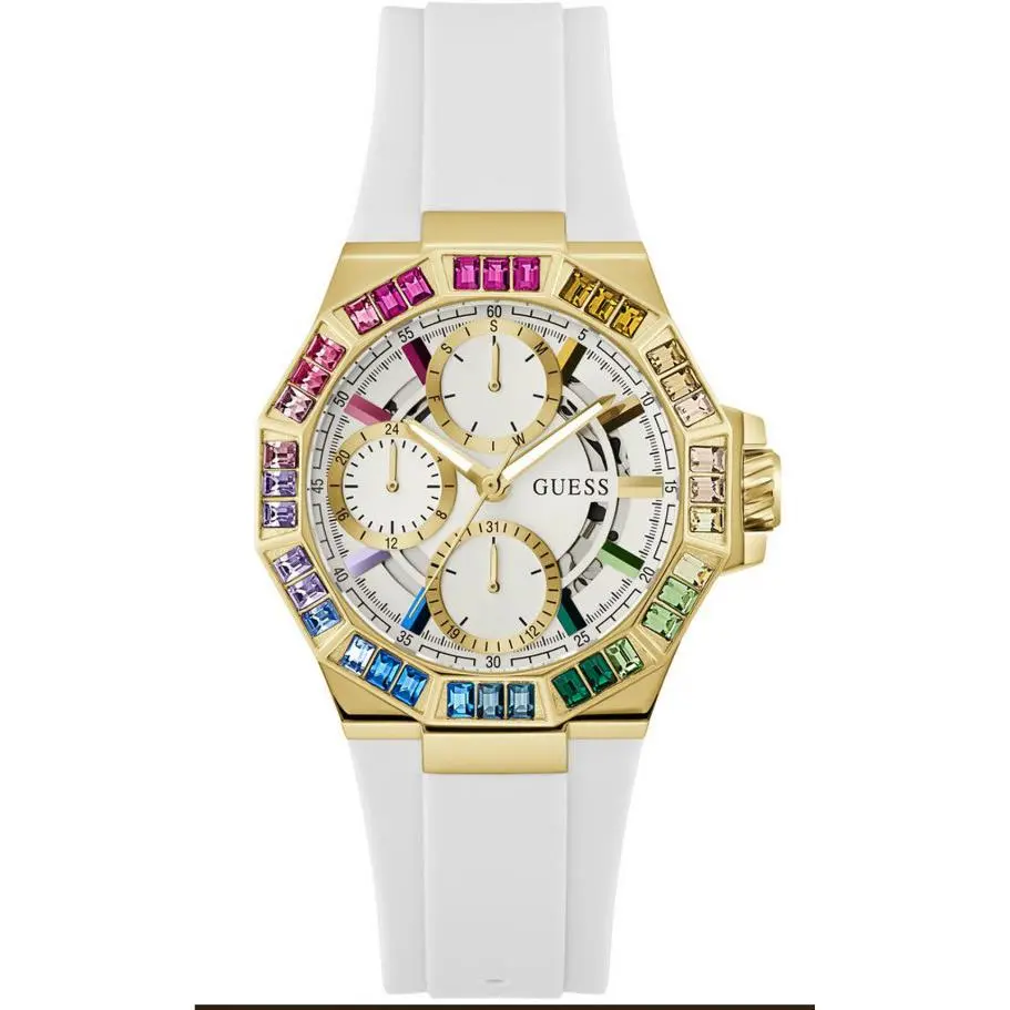 Guess White Silicone Strap Multicolored Bezel Women’s Watch GW0779L1