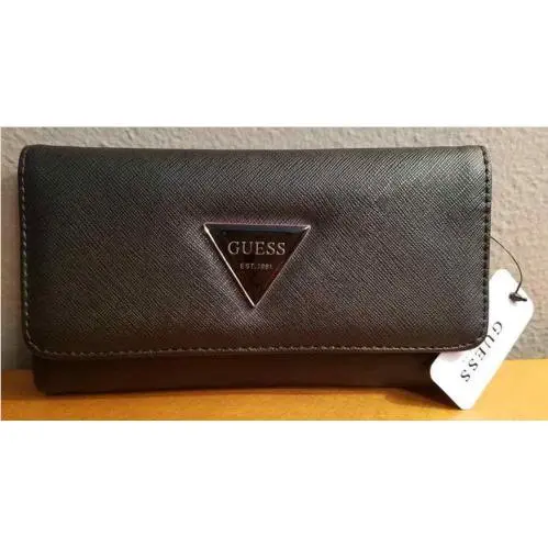 Guess Womens Wallet Snap Close Trifold Clutch Black Abree Slg