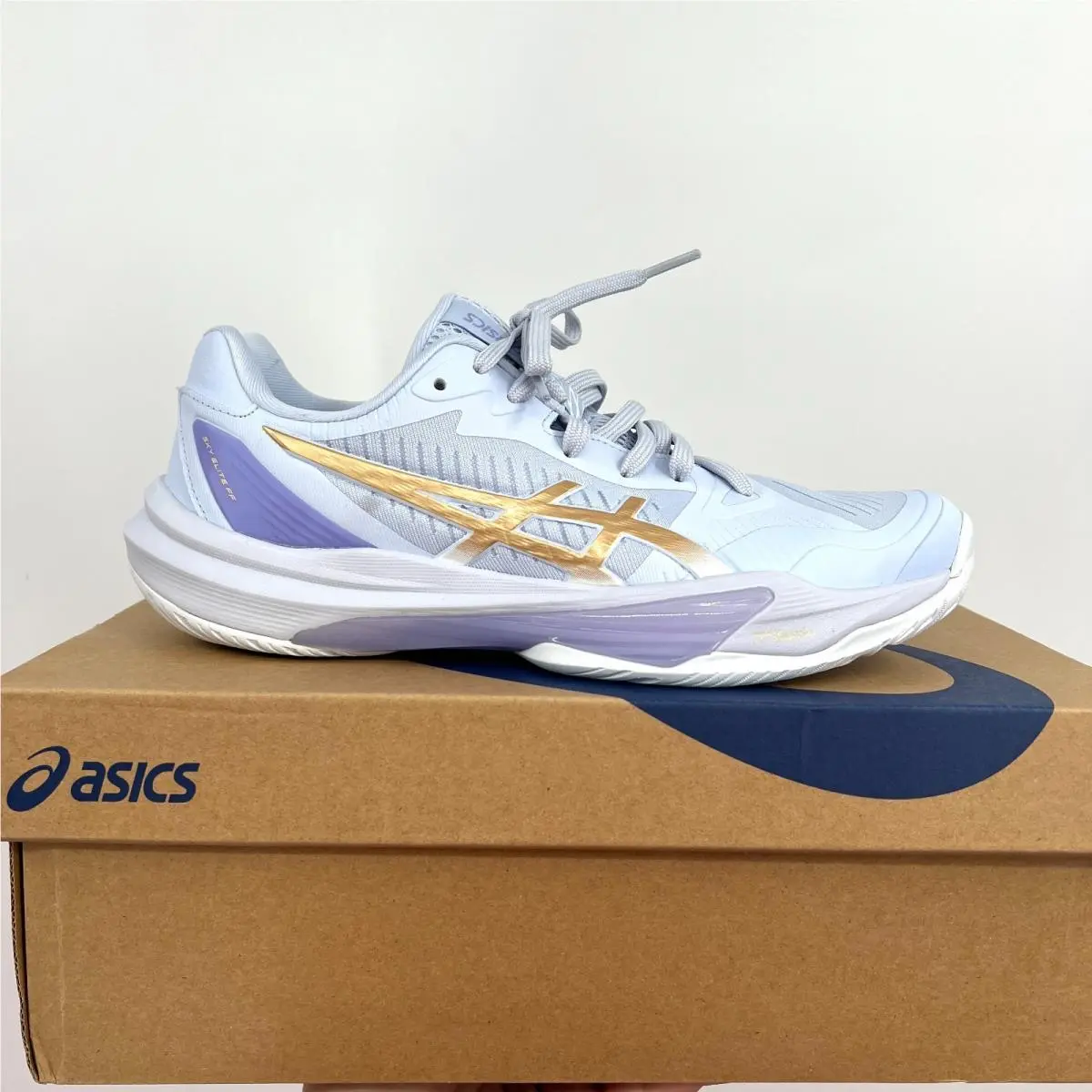 Asics Sky Elite ff 3 Blue Fade Champagne Volleyball Sneaker Shoes 8 H Wide