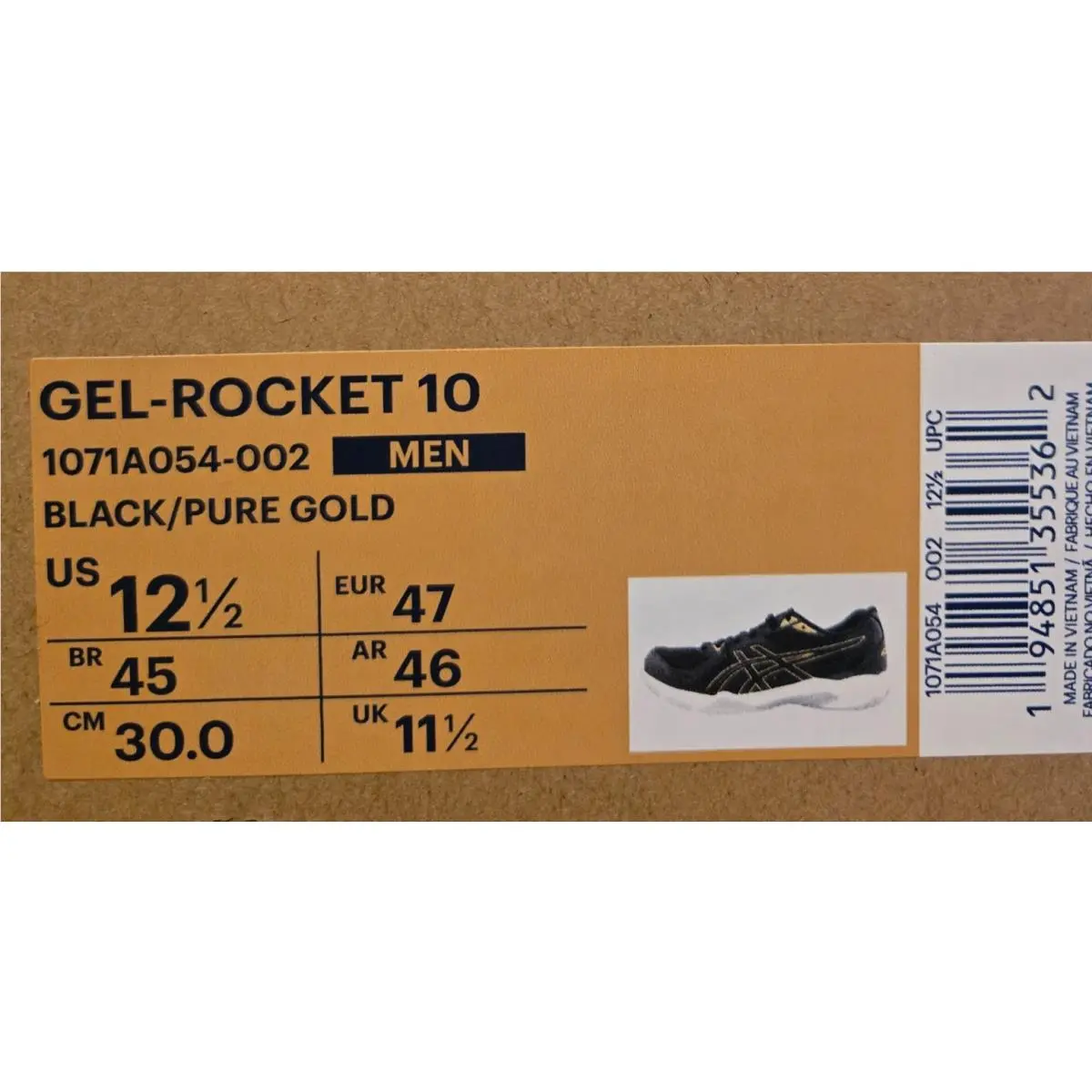 Asics shoes - GEL-Rocket 10 - 1071A054002 - Black/Pure Gold (UPC: 194851355362) 6