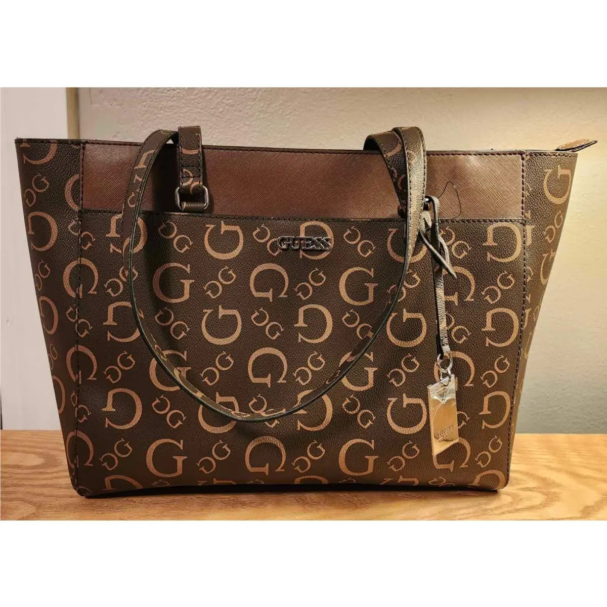 Natural Rackham Shoulder Tote Bag Purse Large Brown by Guess