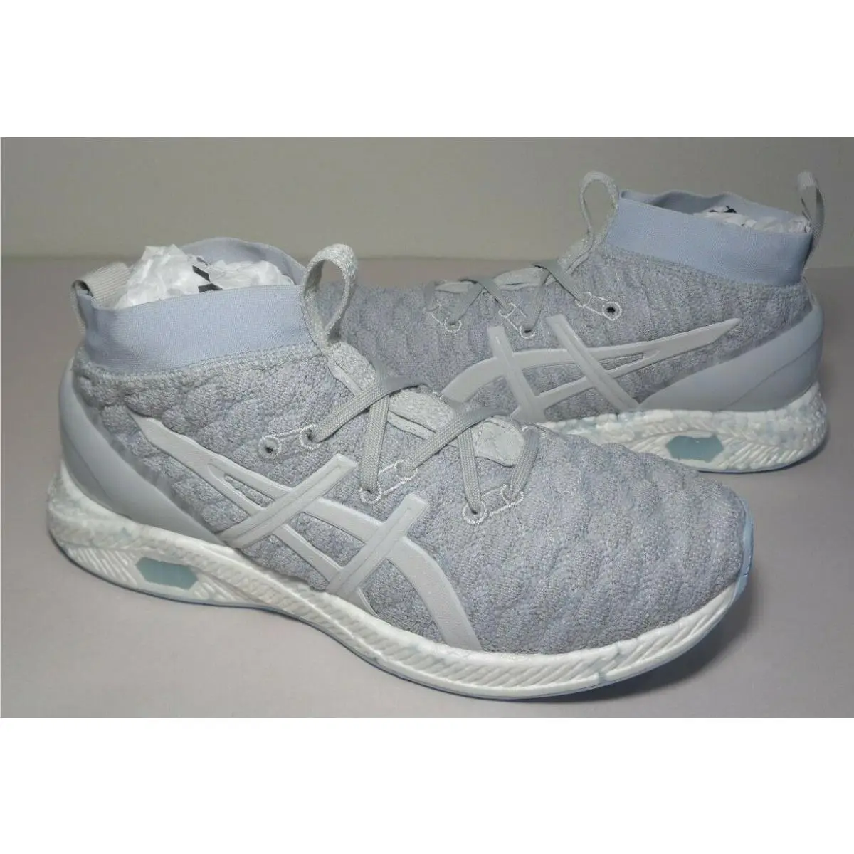 Asics Size 10 Hypergel Kan Glacier Grey Knit Running Sneakers Womens Shoes