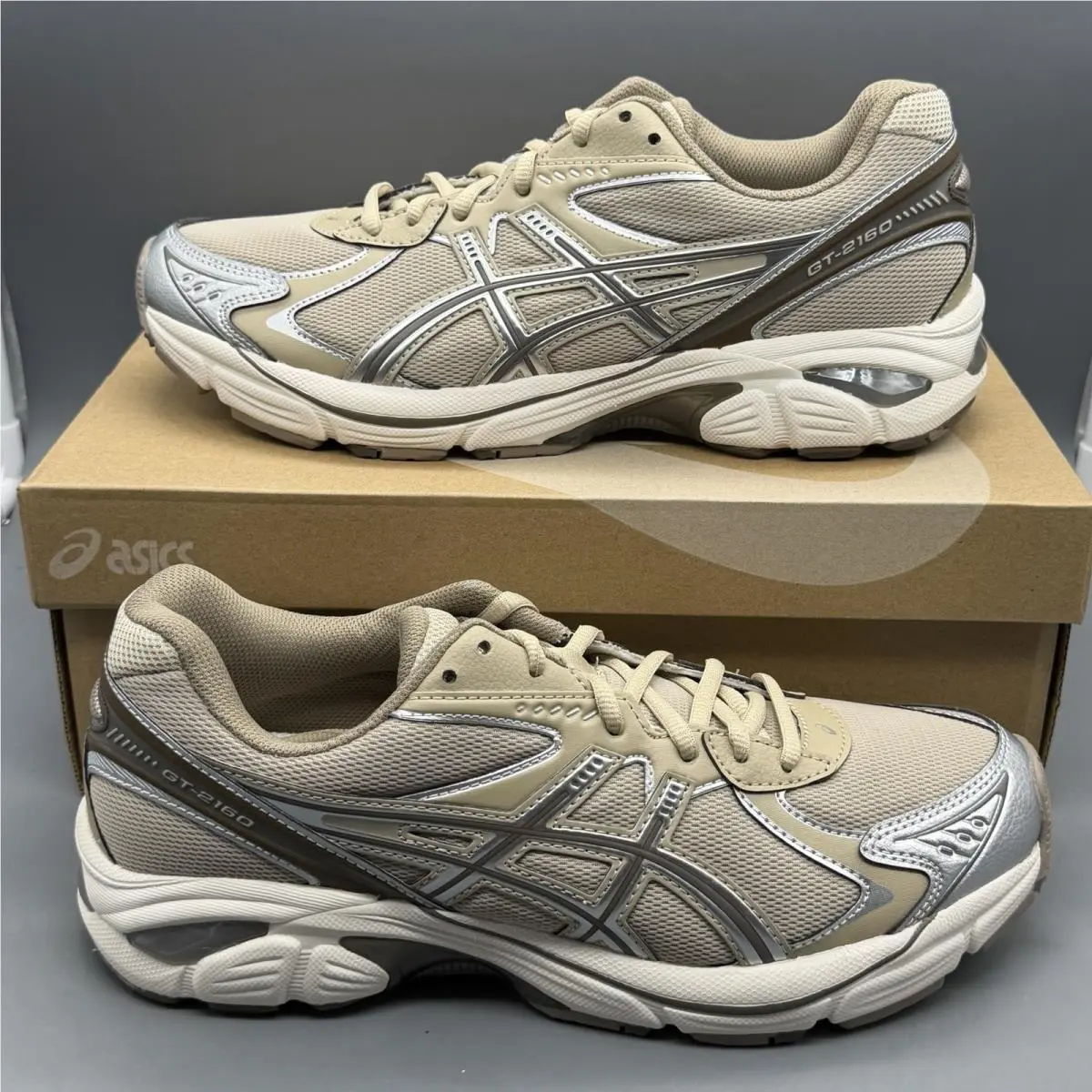 Asics GT-2160 Mens 9 Casual Athletic Running Shoes ‘feather Grey/brown Storm’