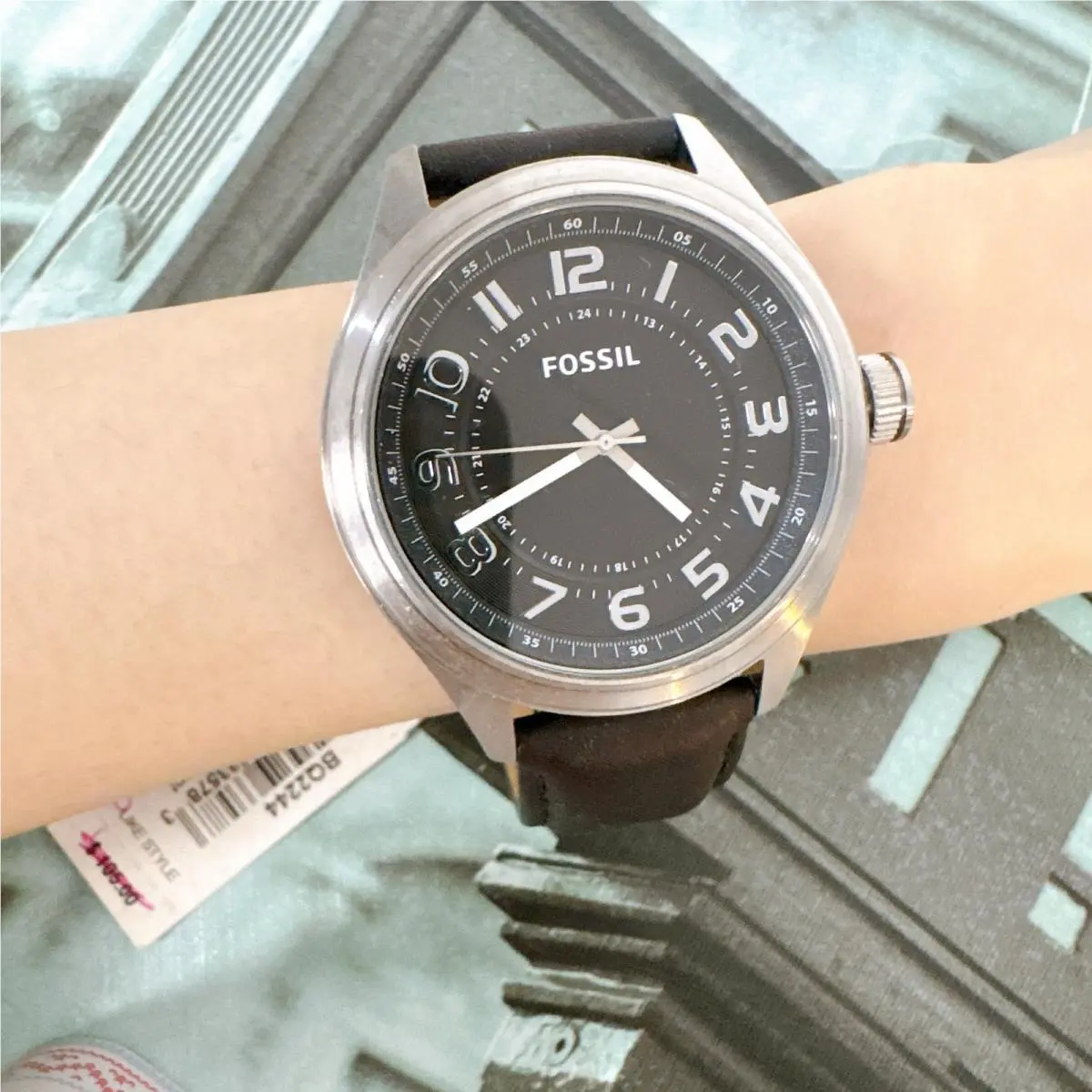 Fossil BQ2244 Men`s Classic Arabic Numeral Black Leather Strap Watch
