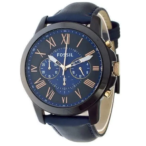 FS5061 Grant 44mm Chronograph Navy Leather Watch by Fossil