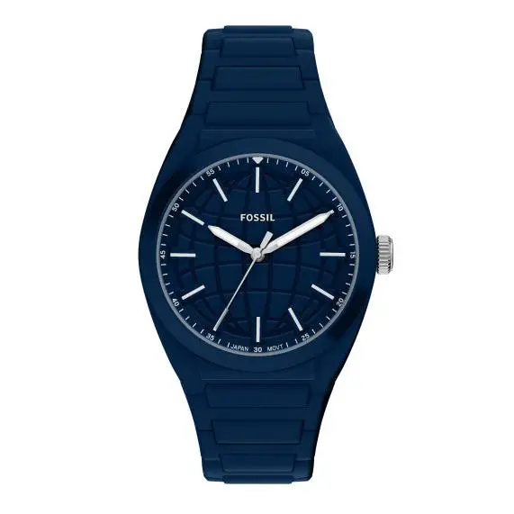 Fossil Everett Quartz 3H Navy Dial Navy Silicone 42mm Men`s Watch FS6177