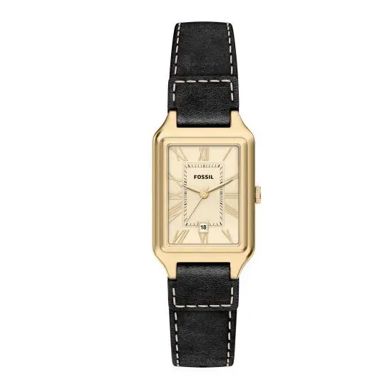 Fossil Raquel Quartz 3H Date Cream Dial Black Leather 23mm Women`s Watch ES5505
