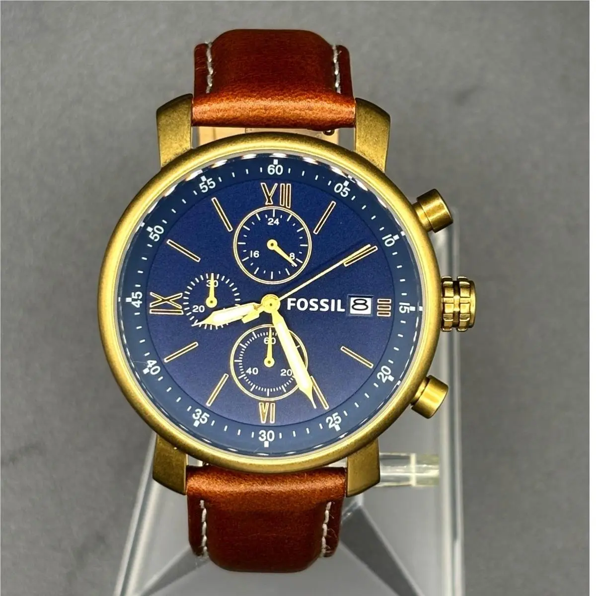 Fossil Rhett BQ2099 Gold Tone Blue Chronograph Watch 42mm