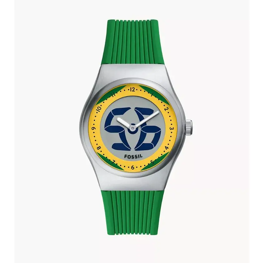 Fossil World Flags Big Tic Ana-digi Green Silicone 40mm Men`s Watch LE1236