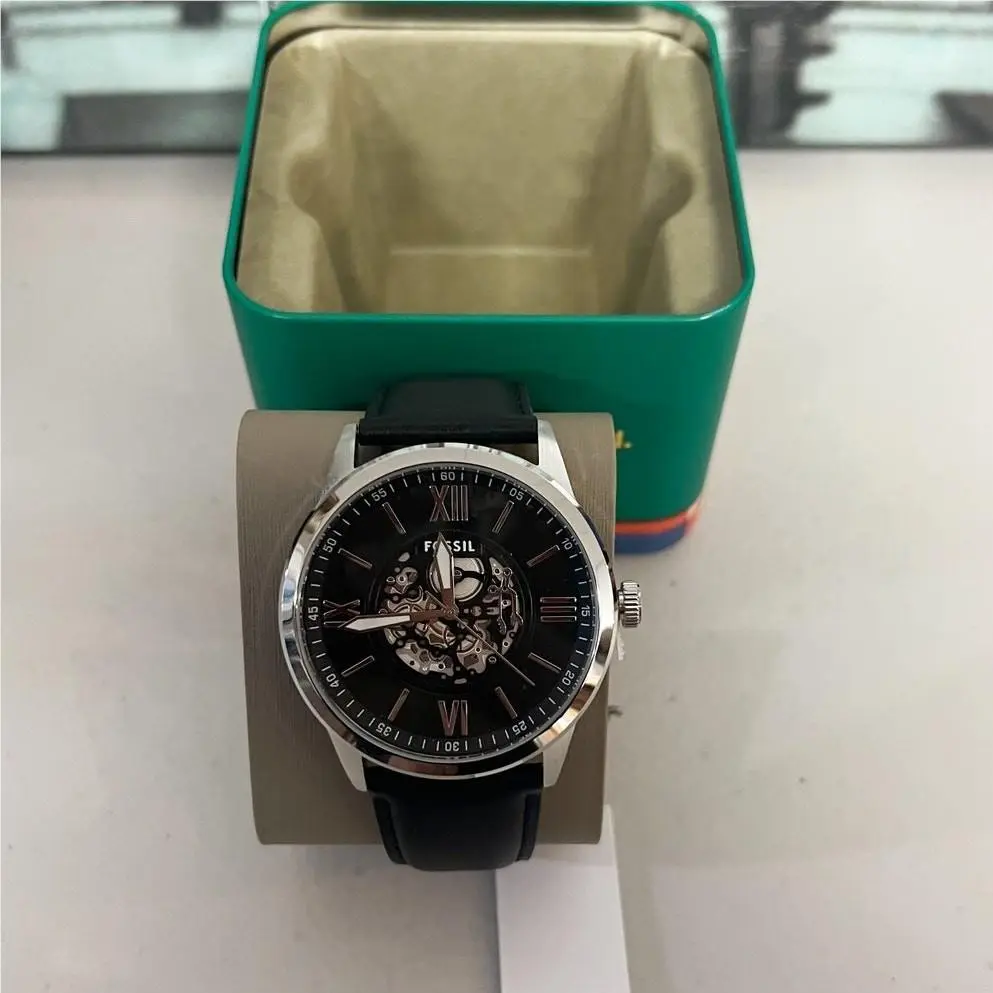 Fossil BQM7127 Flynn Black Leather Skeleton Men`s Watch