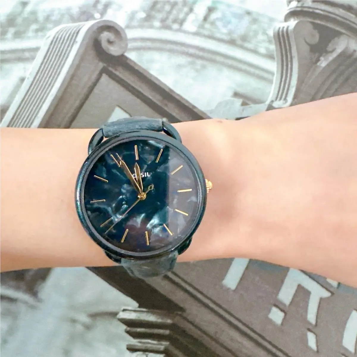 Fossil ES4423 Tailor Women Teal Leather Strap Quartz Wristwatch