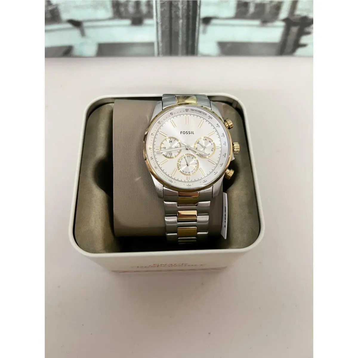 Fossil Sullivan BQM2693 Men`s 45mm Quartz Chronograph Watch Silver Gold Tone