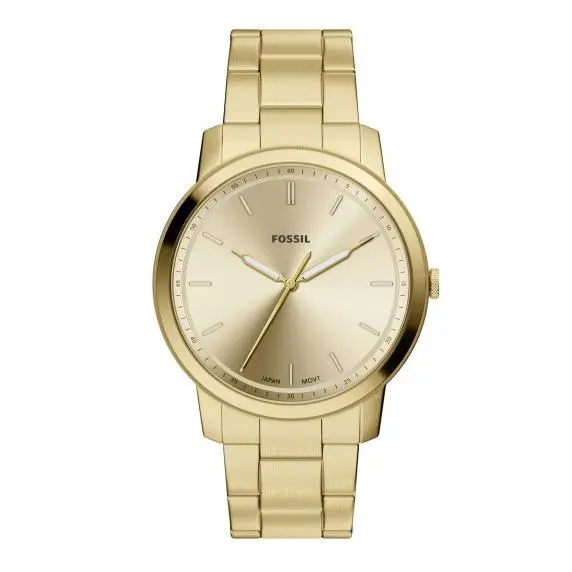 Fossil Minimalist Quartz 3H Gold Dial Gold-tone 44mm Men`s Watch FS6181