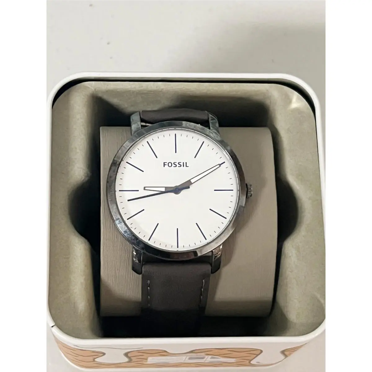 Fossil BQ2349 Black Leather Analog Silver Dial Quartz Wrist Watch