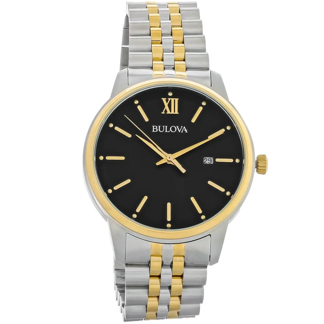 Bulova Classic Men`s Two-tone Stainless Black Dial Quartz Watch 98B374