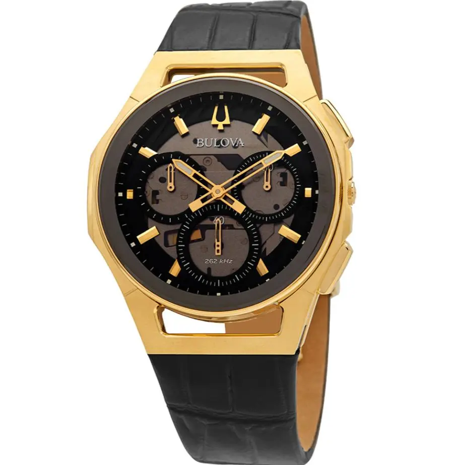Bulova Curv Chronograph Quartz Black Transparent Center Dial Men`s Watch 97A143